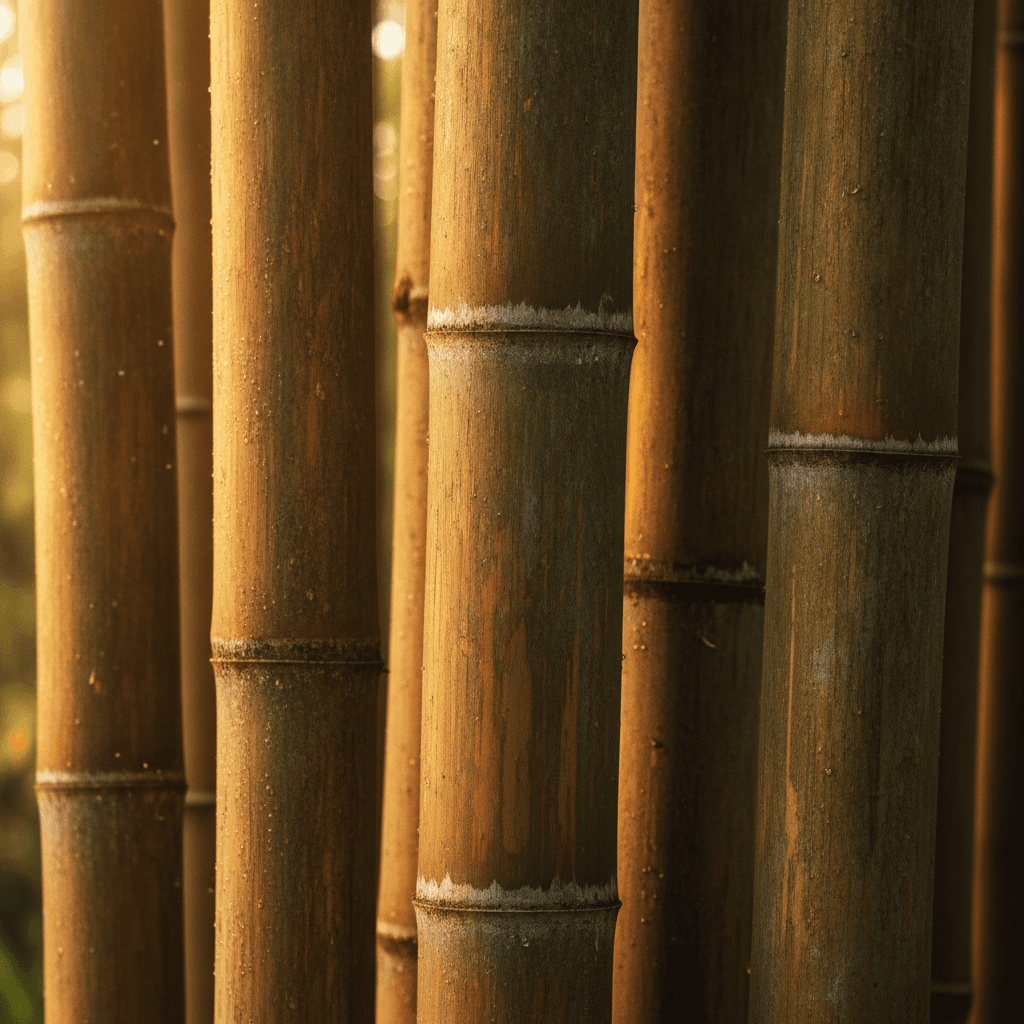 close up of dense bamboo stalk texture natural grain warm lighting