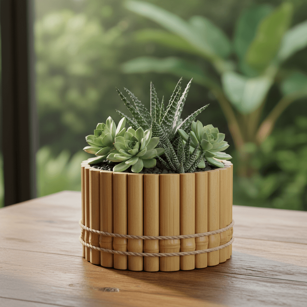 Bamboo planter with succulent
