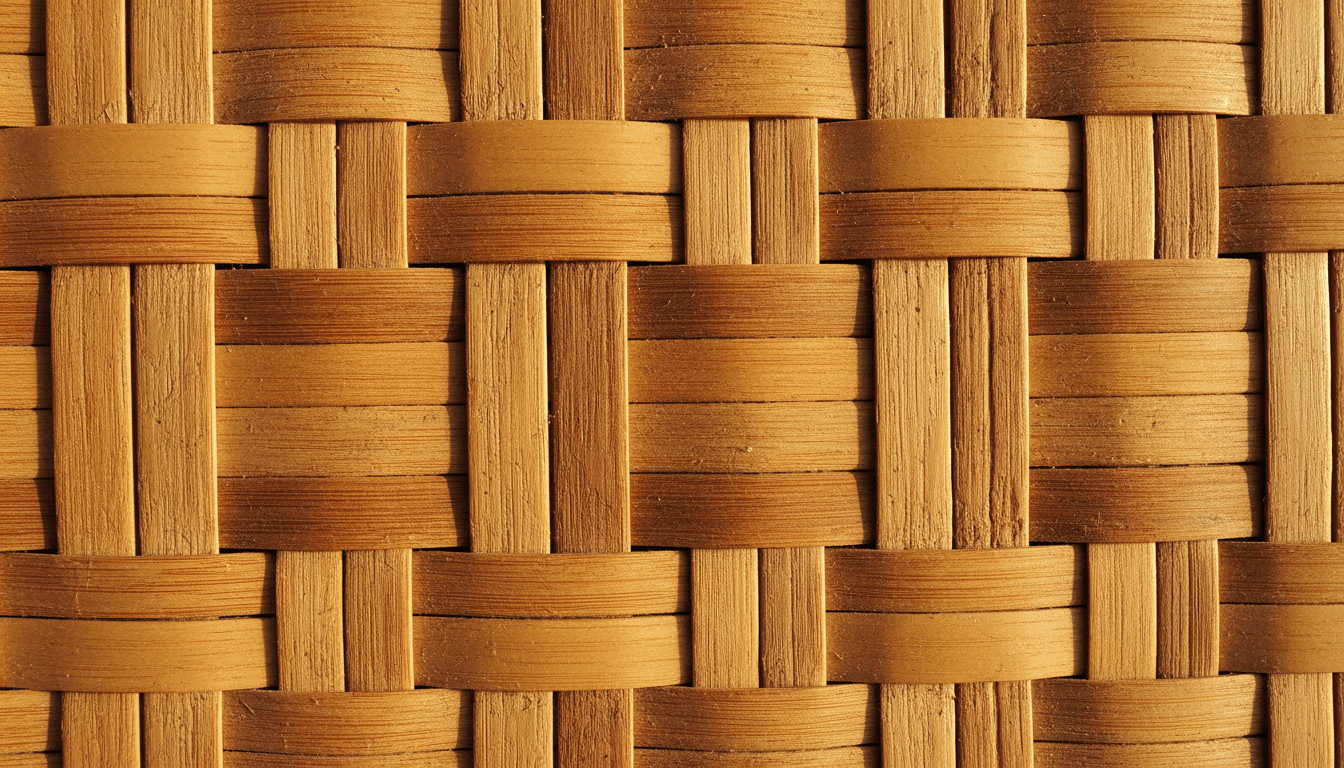 Close-up of natural bamboo material with warm sunlight highlighting the fibers