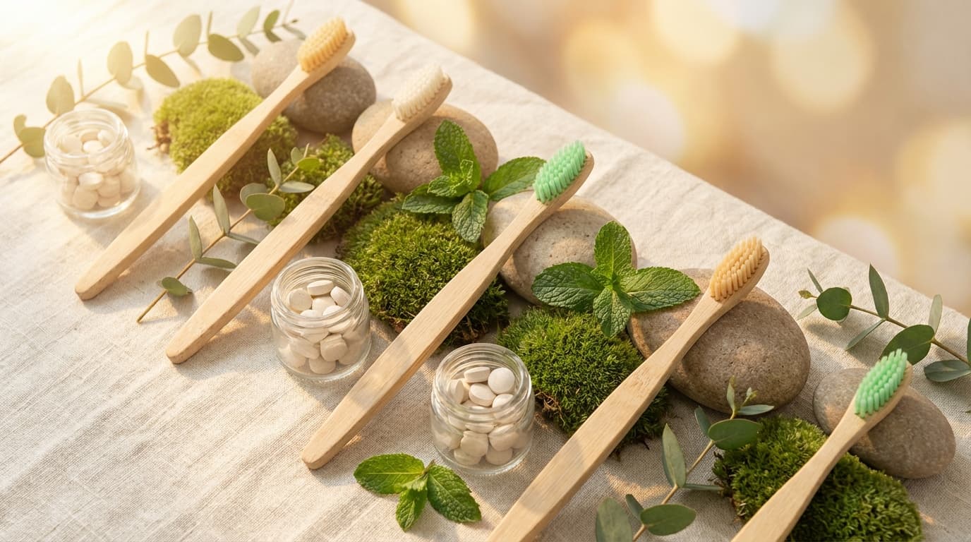 Bamboo toothbrush set and soap dish